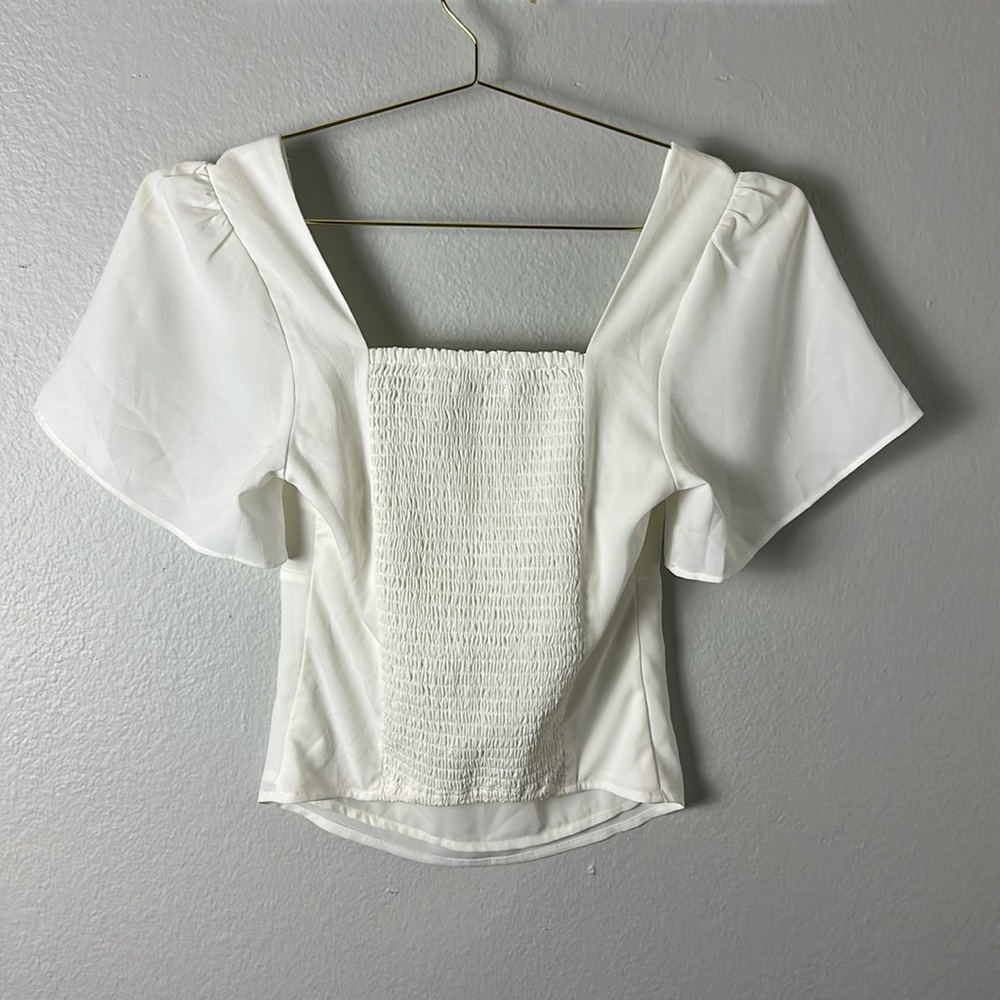 Abercrombie & Fitch White Ruched Flutter Sleeve B… - image 6